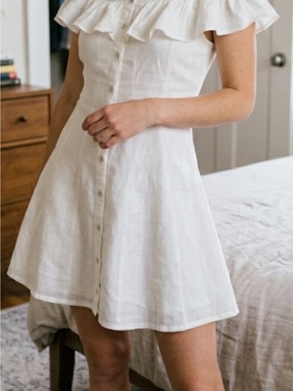 Princess Polly White Off-Shoulder Button Mini Dress